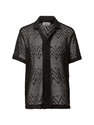 Drykorn Bijan 02 Crochet-knit Short-sleeve Shirt In Black