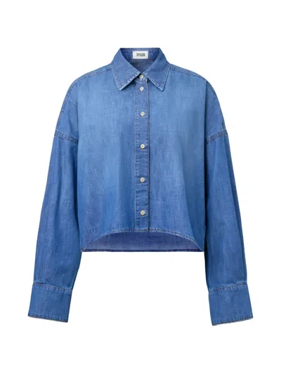 Drykorn Cropped Denim Shirt In Blue