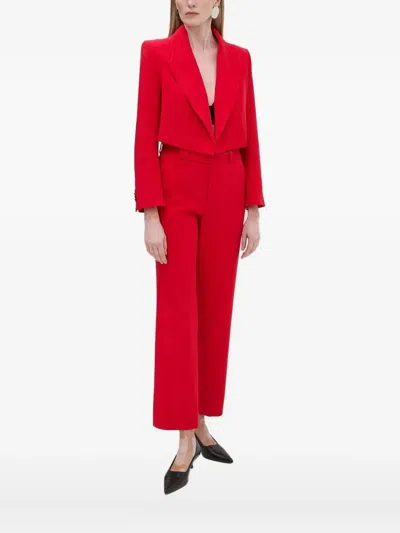 Drykorn Cropped Padded-shoulder Blazer In Red