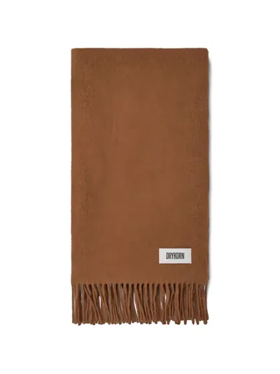 Drykorn Fringed Logo-patch Scarf In Brown