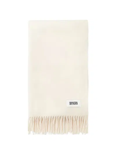 Drykorn Fringed Logo-patch Scarf In White