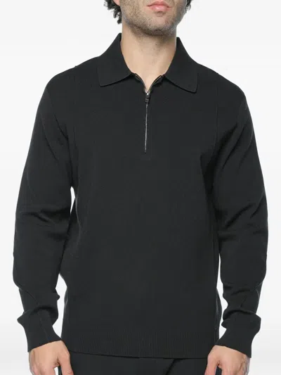 Drykorn Gavvin Quarter-zip Knitted Polo Shirt In Black