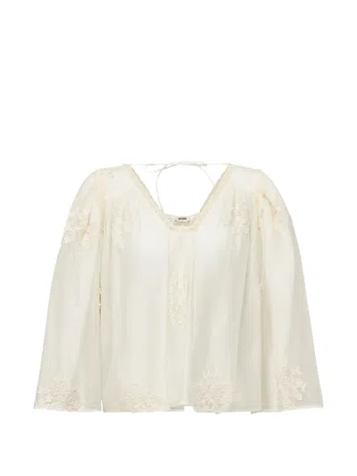 Drykorn Ismara Floral-embroidered Lace-trim Blouse In White