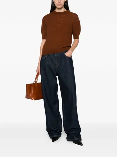 Drykorn Open-knit Short-sleeve Sweater In Brown