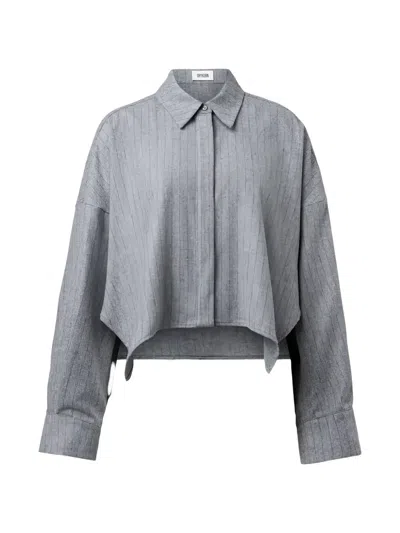 Drykorn Oshia Pinstripe-pattern Cropped Shirt In Grey