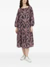 Drykorn Peacock Feather Print Midi Day Dress In Purple