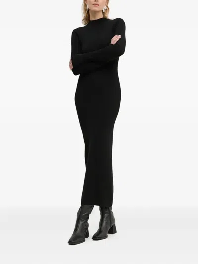 Drykorn Ribbed High-neck Midi Dress In Black