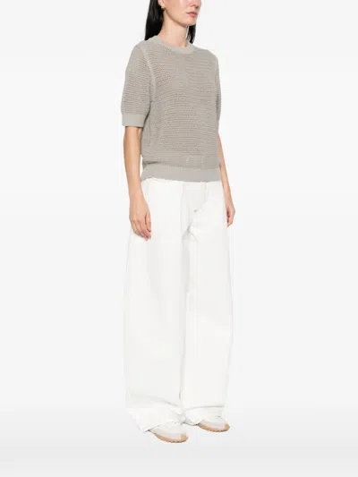 Drykorn Sanidy Open-knit Short Sleeve T-shirt In Neutral