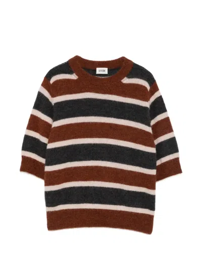Drykorn Sanidy Striped Short-sleeve Sweater In Brown