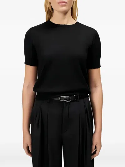 Drykorn Scallop-edge Short-sleeved Fine-knit T-shirt In Black