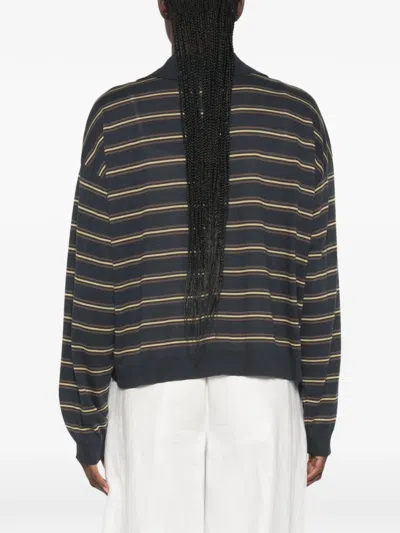 Drykorn Striped V-neck Top In Gray