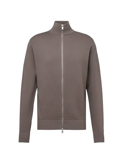 Drykorn Zip-up Textured-knit Sweater In Brown