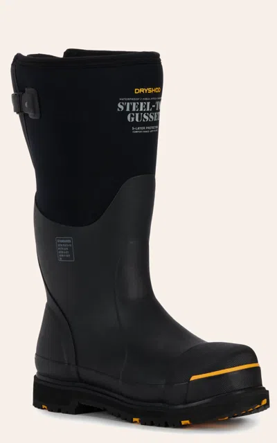 Dryshod Men's Black And Yellow Adjustable Gusset Round Steel-toe Rubber Work Boot