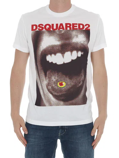 Dsqaured2 Dsquared2 Men's Mouth Print Graphic Cotton T-shirt - White