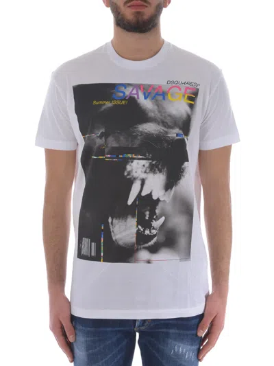 Dsqaured2 Dsquared2 Men's Savage Print Graphic Cotton T-shirt - White