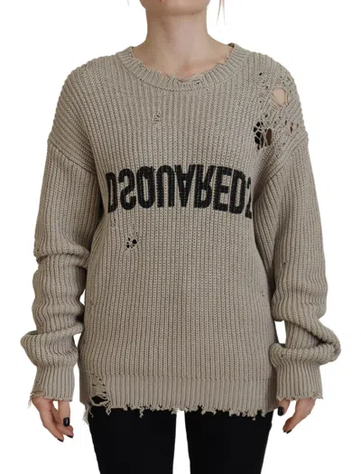Pre-owned Dsquared2 Dsquared² Beige Cotton Knitted Crewneck Pullover Women's Sweater ()