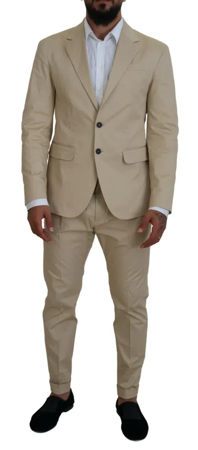 Dsquared² Beige Cotton Single Breasted 2 Piece Cipro Suit