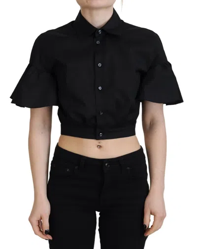 Pre-owned Dsquared² Black Collared Button Down Short Sleeve Cropped Women's Top ()