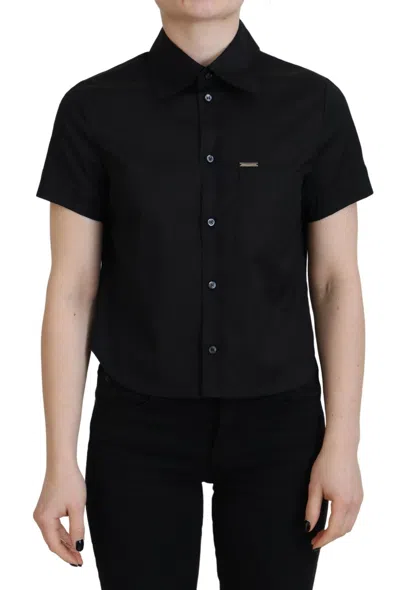 Pre-owned Dsquared² Black Collared Button Down Short Sleeves Polo Women's Top ()