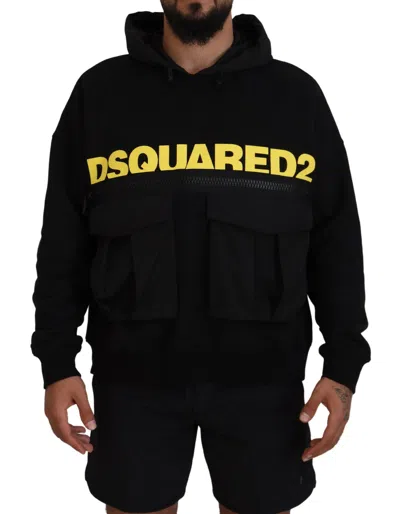 Pre-owned Dsquared² Black Cotton Hooded Printed Pullover Men's Sweater ()