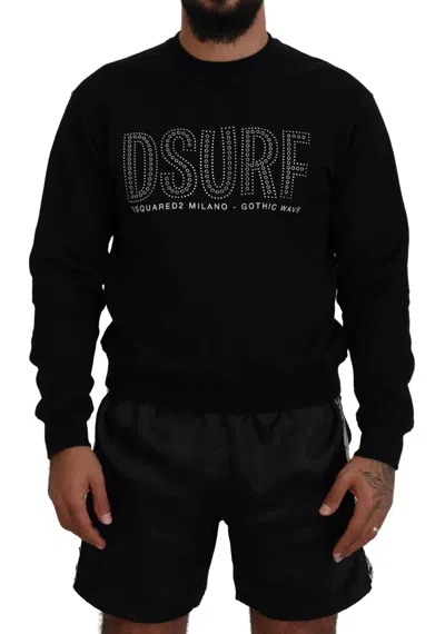 Dsquared² Black Cotton Printed Long Sleeves Pullover Sweater