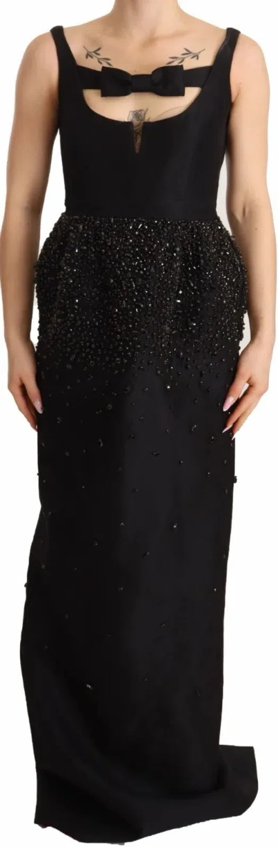 Dsquared2 Black Embellish Sleeveless Ribbon Floor Length Dress