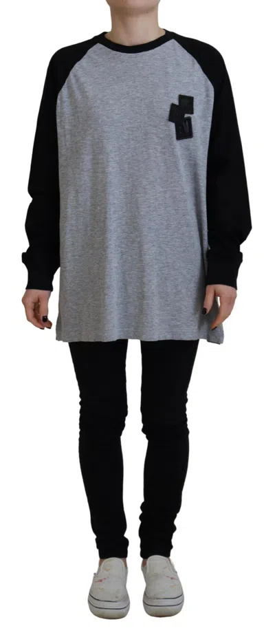 Pre-owned Dsquared² Black Gray Cotton Raglan Long Sleeves Casual Women's Top () In Black And Gray