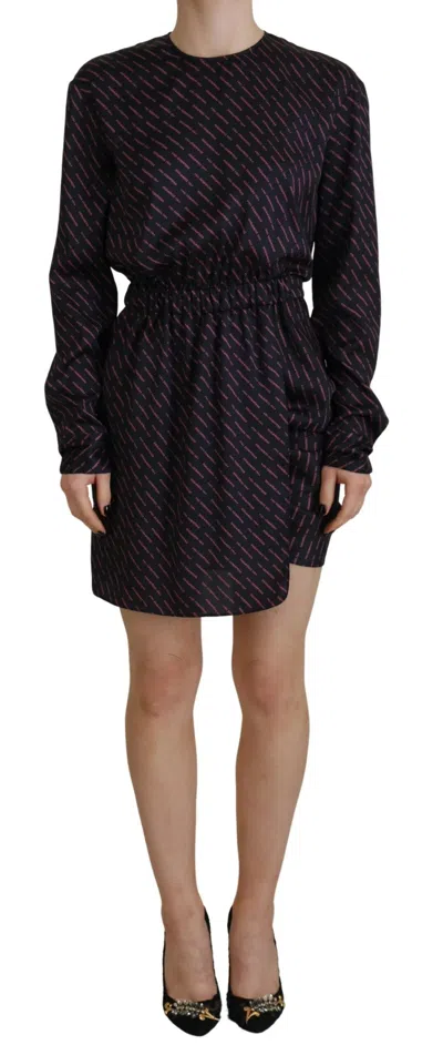Dsquared² Black Logo Print Long Sleeves A-line Mini Dress