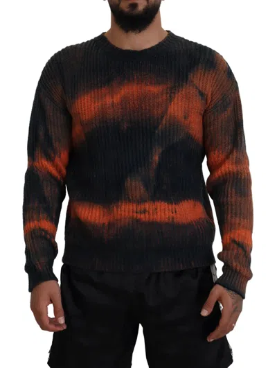 Dsquared² Black Orange Cotton Tie Dye Men Pullover Sweater In Multi