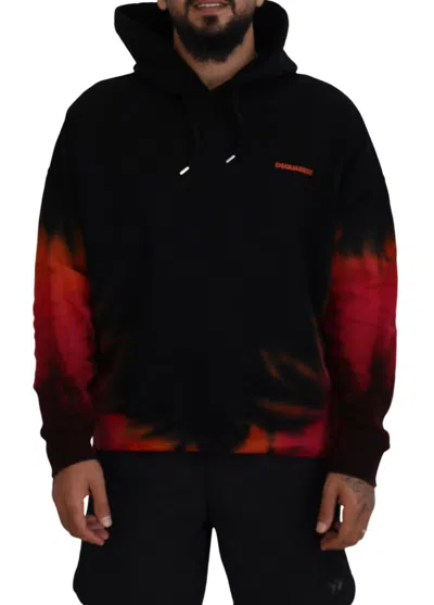 Dsquared² Black Red Cotton Hooded Tie Dye Pullover Men's Sweater