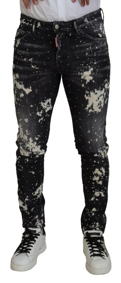 Pre-owned Dsquared² Black Washed White Color Splash Casual Denim Men's Jeans ()