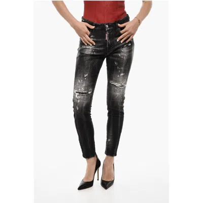 Dsquared² Bleached Effect Skinny Fit Dan Distressed Jeans