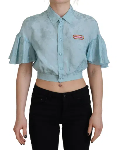 Pre-owned Dsquared² Blue Collared Button Down Short Sleeve Cropped Women's Top () In Light Blue
