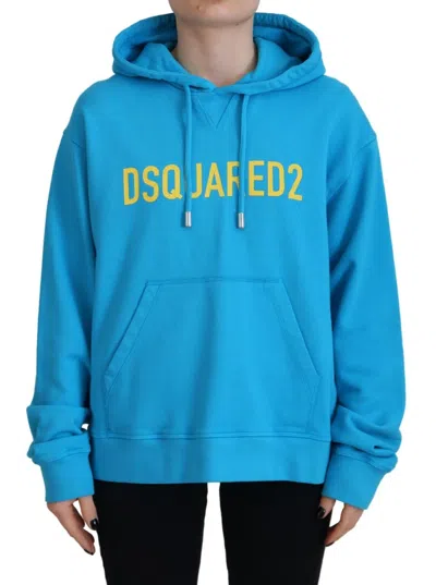 Dsquared² Blue Logo Print Cotton Hoodie Sweatshirt Jumper