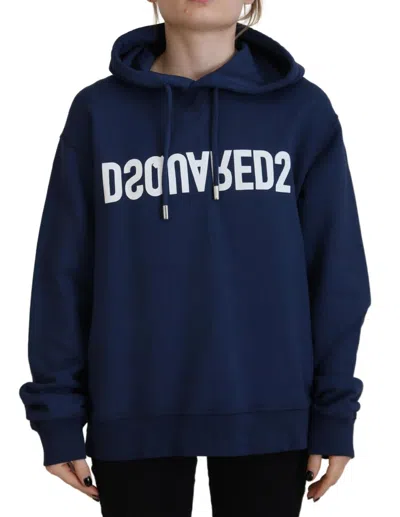Dsquared² Blue Logo Printed Hooded Women Long Sleeve Sweater