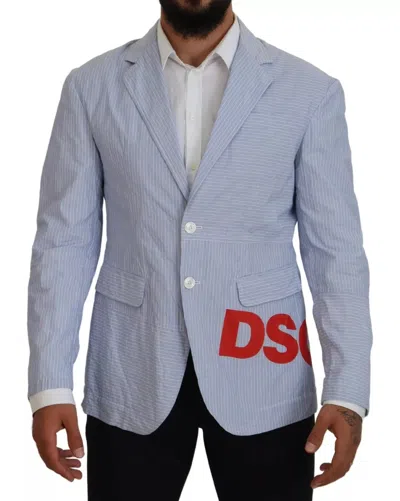 Dsquared² Blue Striped Single Breasted Formal Coat Blazer In Red