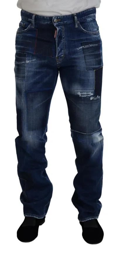 Dsquared² Blue Washed Patchwork Straight Fit Denim Men's Jeans