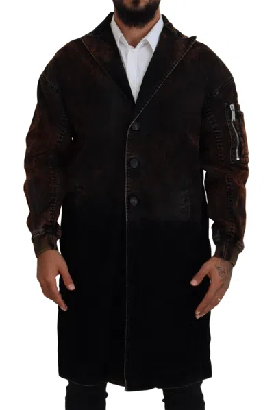 Dsquared² Brown Full Button Men Long Coat Cotton Jacket In Red