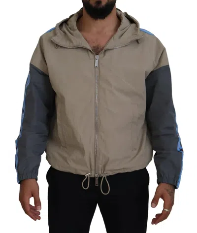 Dsquared² Brown Grey Sleeves Hooded Full Zip Jacket