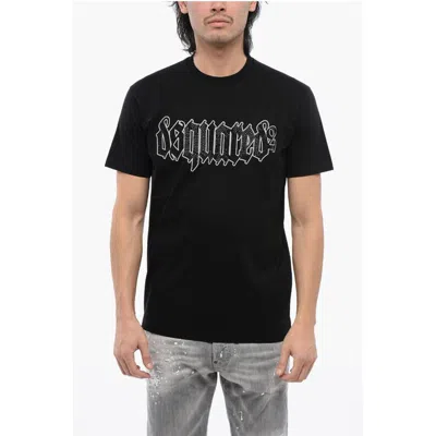 Dsquared2 Cotton D2 Gothic Loose Fit T-shirt With Rhinestones In 黑色的