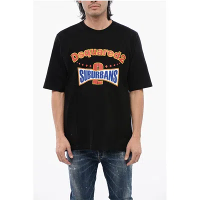 Dsquared2 Crew Neck D2 Suburban Skater Fit Cotton T-shirt In Black