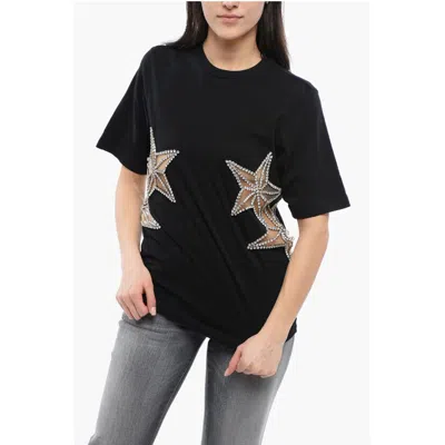 Dsquared² Crew Neck Star T-shirt With See Through Inserts And Rhinesto