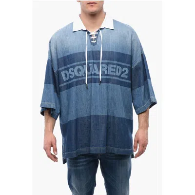 Dsquared2 Denim Rugby Shirt With Oversized Fit In Blue