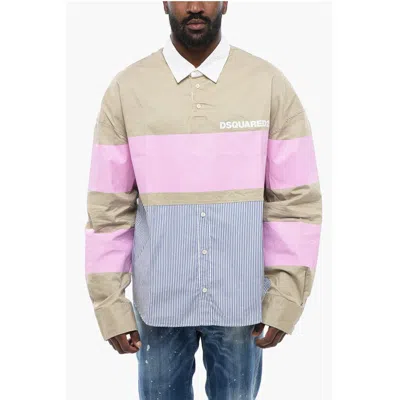 Dsquared2 Double Fabric Oversize Fit Rugby Shirt In Blue