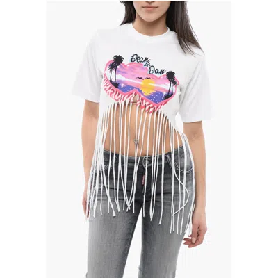 Dsquared2 Fringed Hem Spray Sunset Crop T-shirt
