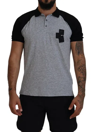 Pre-owned Dsquared² Gray Black Cotton Short Sleeves Collared Men's T-shirt () In Black And Gray