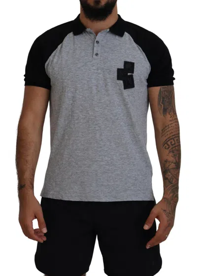 Dsquared² Grey Black Cotton Short Sleeves Collared T-shirt In Black And Grey