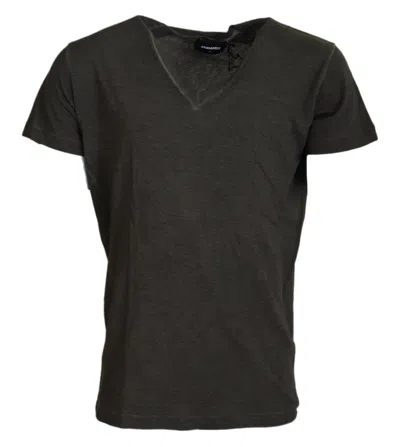 Dsquared2 Gray Cotton Linen Short Sleeves V-neck T-shirt