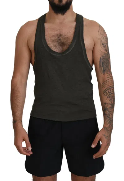 Dsquared² Gray Cotton Linen Sleeveless Tank T-shirt In Black