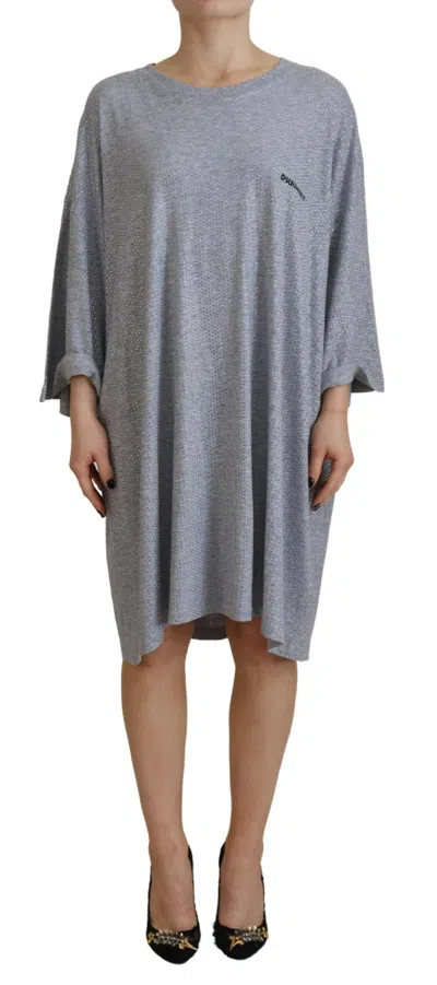 Dsquared² Gray Crystal Embellished Cotton Long Sleeves Dress